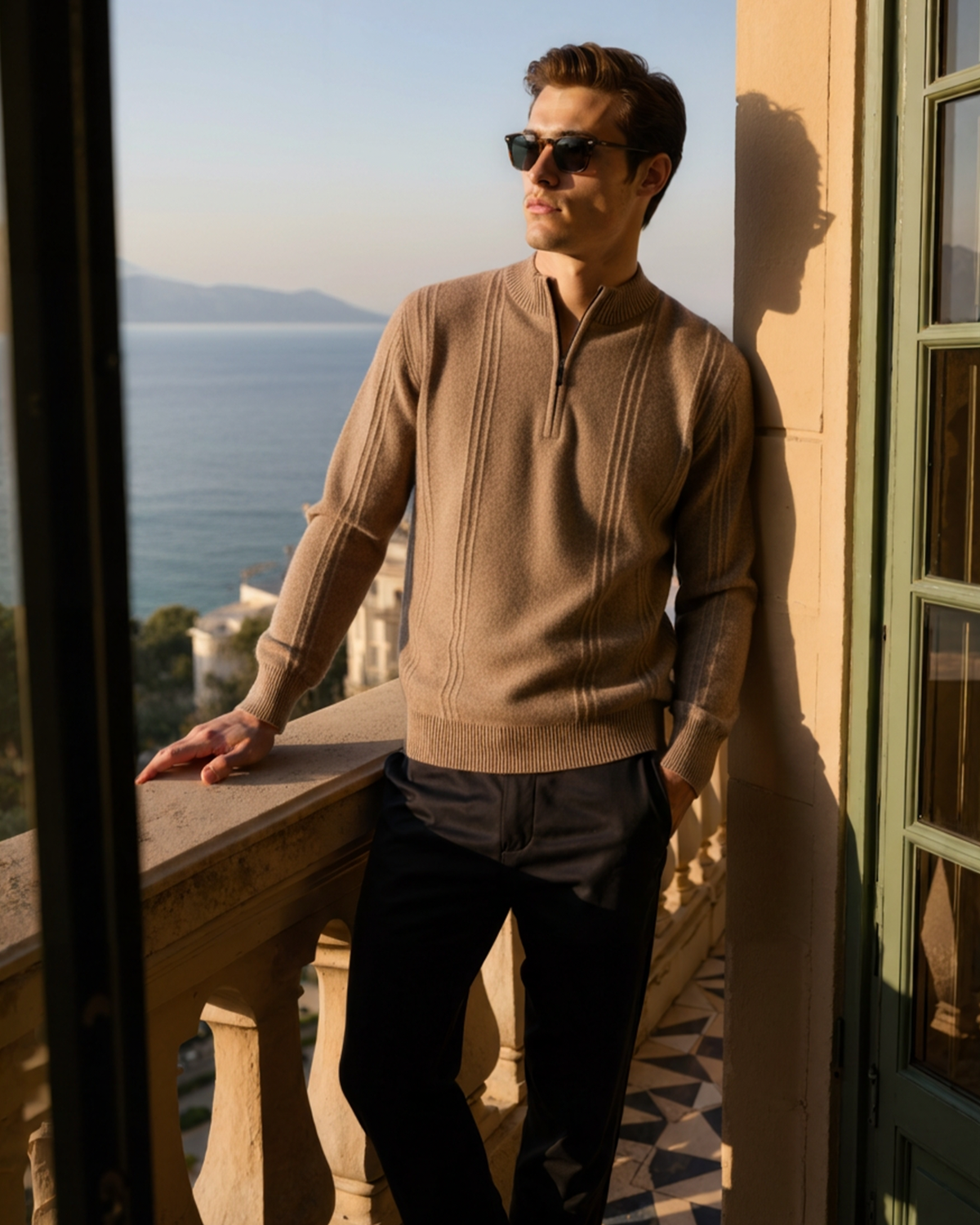 100% Cashmere gerippt Half-Zip