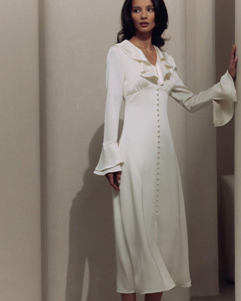 Midi-Kleid mit Perlenknöpfen