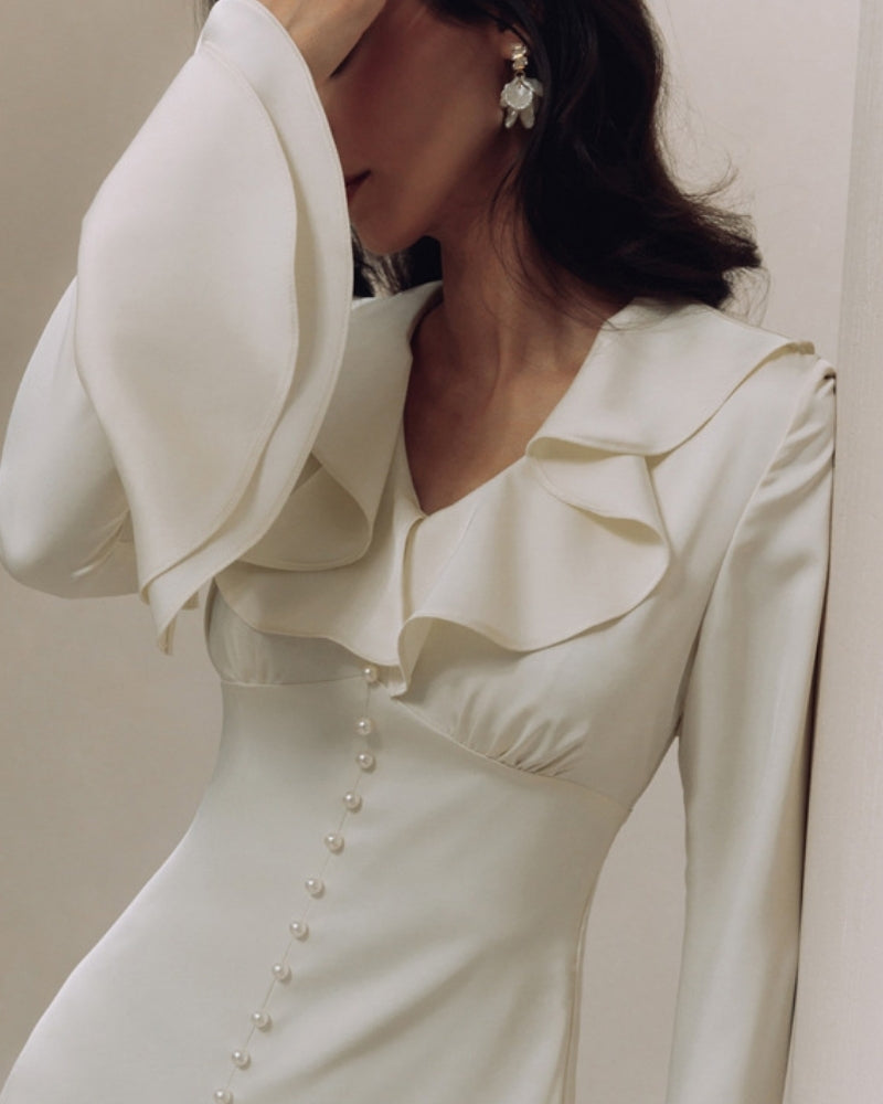 Midi-Kleid mit Perlenknöpfen