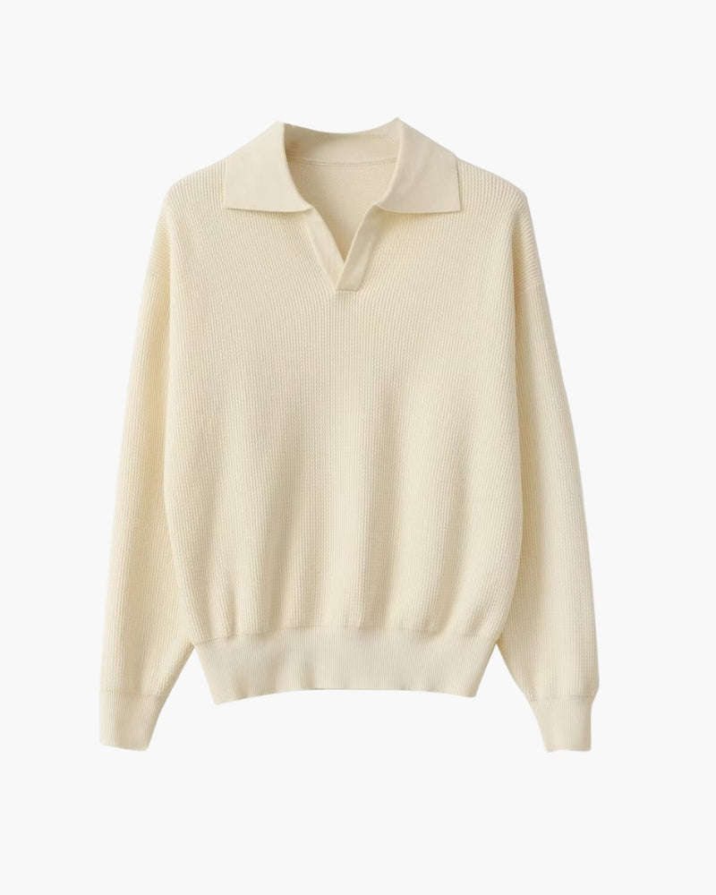 Textured Knit Polo Pullover