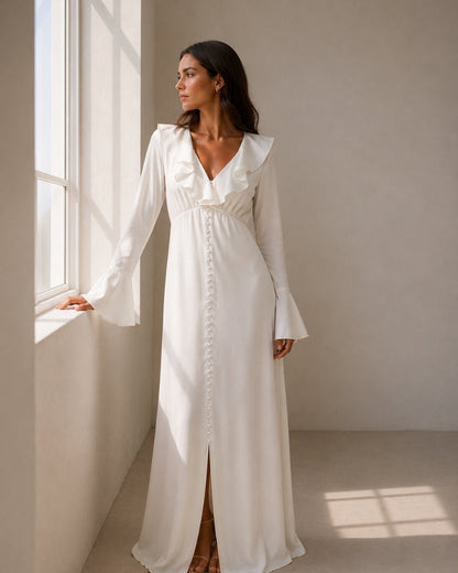 Midi-Kleid mit Perlenknöpfen