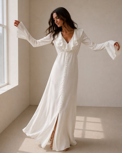 Midi-Kleid mit Perlenknöpfen