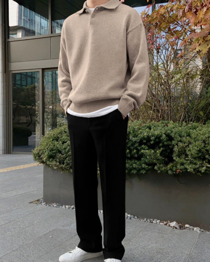 Woll-Half-Zip mit Knöpfen