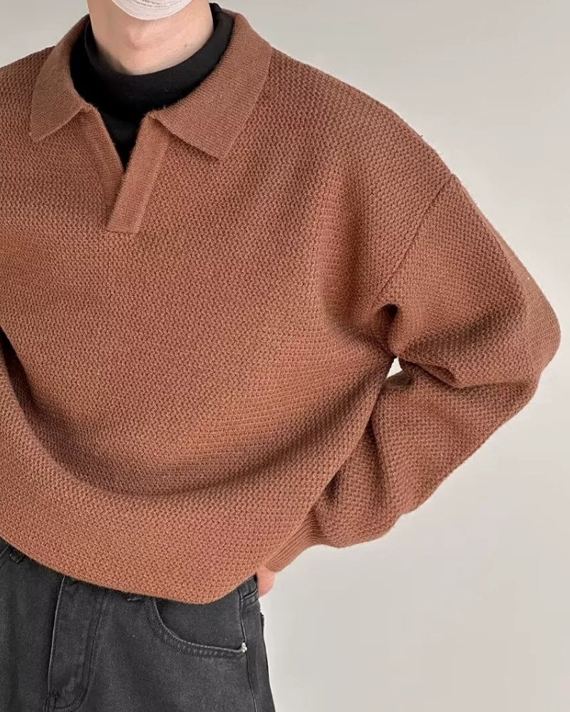 Textured Knit Polo Pullover