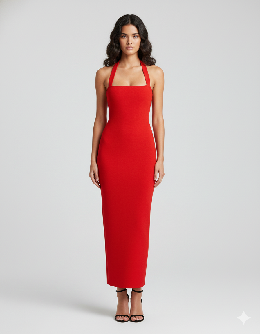 Slim-Fit Neckholder-Maxikleid