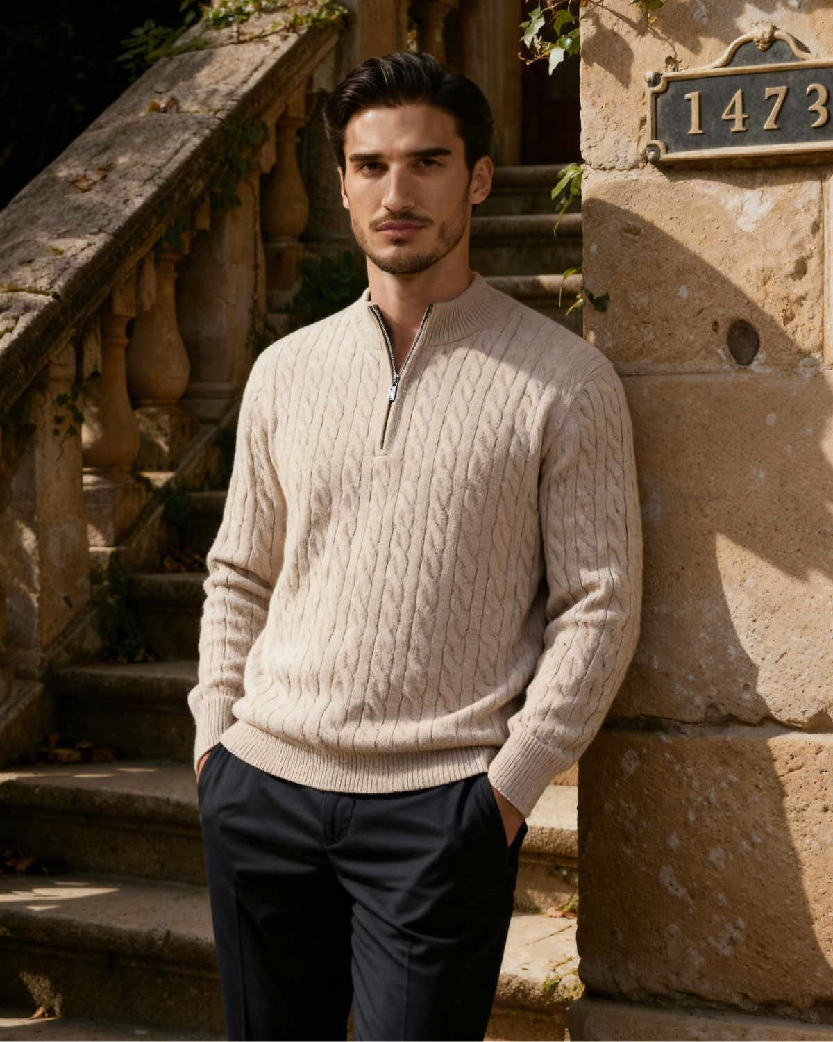 100% Cashmere Woven Half-Zip