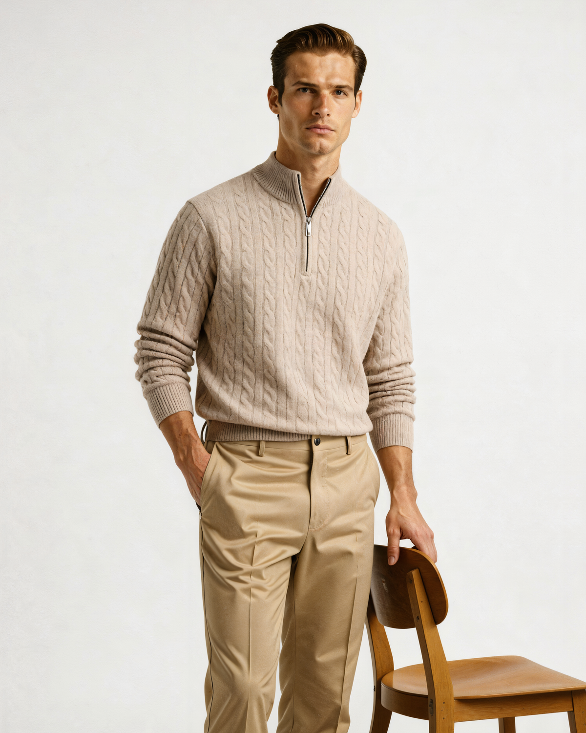 100% Cashmere Woven Half-Zip