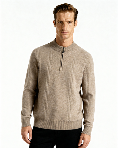 100% Cashmere gerippt Half-Zip